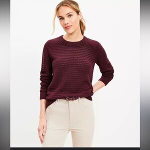 LOFT Ottoman Deep Burgundy pointelle sweater Lk new
